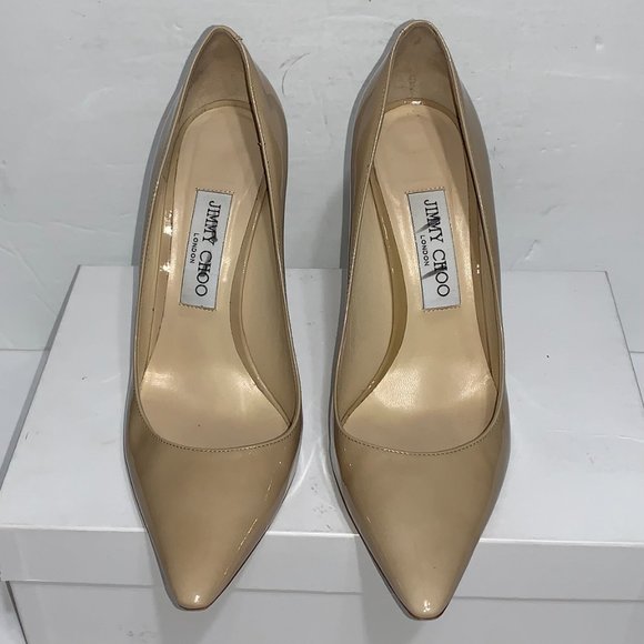 Jimmy Choo Romy Pointy Toe Nude Patent Pump Sz38.5 - Picture 7 of 10